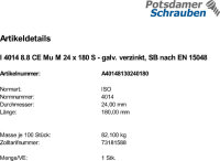 1 Sechskant Schrauben Garnituren SB ISO 4014 8.8 CE Mu...