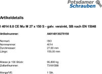 1 Sechskant Schrauben Garnituren SB ISO 4014 8.8 CE Mu...