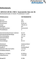 25 Sechskantschrauben ISO 4014 8.8 U M20x100 feuerverzinkt