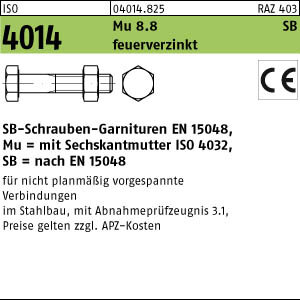 1 Sechskantschrauben Set SB ISO 4014 8.8 U tZn CE + Mutter M27x130
