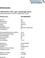 200 Sechskantschrauben ISO 4014 8.8 gelb verzinkt M5x45