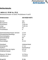 50 Edelstahl V2A Sechskantschrauben ISO 4014 A2 - 70 M14x75