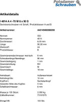 100 Edelstahl V4A Sechskantschrauben ISO 4014 A4 - 70 M6x90