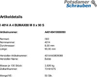 50 Sechskantschrauben ISO 4014 A4 BUMAX88 M8x90 A4 - 88 Niro Edelstahl