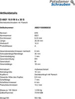 500 Sechskant Flanschschrauben DIN 6921 10.9 Stahl M6x30