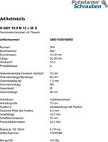 100 Sechskant Flanschschrauben DIN 6921 10.9 Stahl M10x50