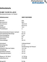 50 Sechskant Flanschschrauben DIN 6921 10.9 Stahl M16x60