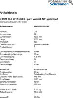 100 Sechskant Flanschschrauben DIN 6921 10.9 verzinkt M12x60