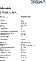 50 Sechskant Flanschschrauben DIN 6921 8.8 Stahl M12x100