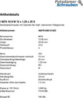 100 Feingewinde Sechskantschrauben ISO 8676 10.9 Stahl...