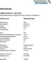 100 Feingewinde Sechskantschrauben ISO 8676 10.9 Stahl...