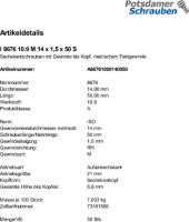 50 Feingewinde Sechskantschrauben ISO 8676 10.9 Stahl...