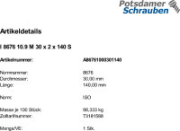 1 Feingewinde Sechskantschrauben ISO 8676 10.9 Stahl...