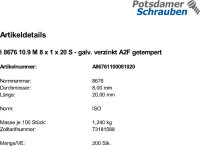 200 Feingewinde Sechskantschrauben ISO 8676 10.9 verzinkt...