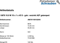 100 Feingewinde Sechskantschrauben ISO 8676 10.9 verzinkt...