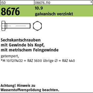 100 Feingewinde Sechskantschrauben ISO 8676 10.9 verzinkt M12x1,5x35