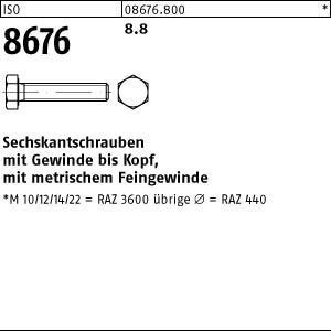 100 Feingewinde Sechskantschrauben ISO 8676 8.8 Stahl M8x1x80