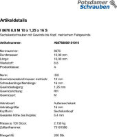 200 Feingewinde Sechskantschrauben ISO 8676 8.8 Stahl...