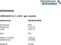 100 Feingewinde Sechskantschrauben ISO 8676 8.8 verzinkt...