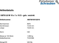 200 Feingewinde Sechskantschrauben ISO 8676 8.8 verzinkt...