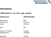 100 Feingewinde Sechskantschrauben ISO 8676 8.8 verzinkt...