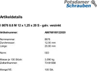 100 Feingewinde Sechskantschrauben ISO 8676 8.8 verzinkt...