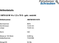 50 Feingewinde Sechskantschrauben ISO 8676 8.8 verzinkt...