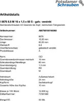 50 Feingewinde Sechskantschrauben ISO 8676 8.8 verzinkt...