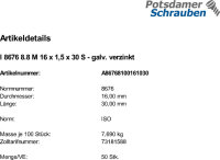 50 Feingewinde Sechskantschrauben ISO 8676 8.8 verzinkt...