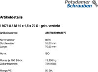 50 Feingewinde Sechskantschrauben ISO 8676 8.8 verzinkt...