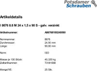 25 Feingewinde Sechskantschrauben ISO 8676 8.8 verzinkt...