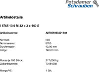 1 Feingewinde Sechskantschrauben ISO 8765 10.9 Stahl...