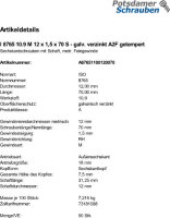 50 Feingewinde Sechskantschrauben ISO 8765 10.9 verzinkt...