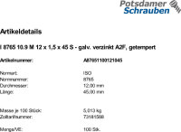 100 Feingewinde Sechskantschrauben ISO 8765 10.9 verzinkt...