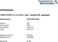 50 Feingewinde Sechskantschrauben ISO 8765 10.9 verzinkt...