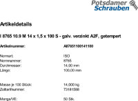 50 Feingewinde Sechskantschrauben ISO 8765 10.9 verzinkt...