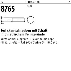 100 Feingewinde Sechskantschrauben ISO 8765 8.8 Stahl M10x1,25x50