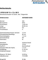 50 Feingewinde Sechskantschrauben ISO 8765 8.8 Stahl...