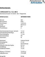 50 Feingewinde Sechskantschrauben ISO 8765 8.8 Stahl...