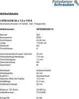 25 Feingewinde Sechskantschrauben ISO 8765 8.8 Stahl...