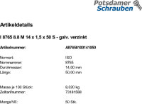 50 Feingewinde Sechskantschrauben ISO 8765 8.8 verzinkt...