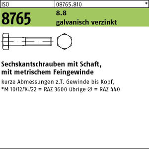 100 Feingewinde Sechskantschrauben ISO 8765 8.8 verzinkt M16x1,5x90