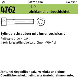 200 Innensechskant Zylinderkopfschrauben ISO 4762 12.9 M8x50 zinklamellenbeschichtet