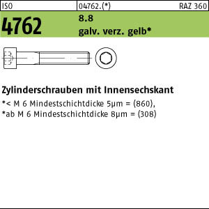 25 Innensechskant Zylinderkopfschrauben ISO 4762 8.8 gelb verzinkt M16x150
