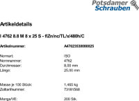 200 Innensechskant Zylinderkopfschrauben ISO 4762 8.8...