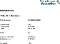 1 Innensechskant Zylinderkopfschrauben ISO 4762 8.8 schwarz M30x390