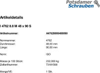 1 Innensechskant Zylinderkopfschrauben ISO 4762 8.8 schwarz M48x90