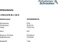 1 Innensechskant Zylinderkopfschrauben ISO 4762 8.8 schwarz M48x140