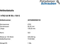 1 Innensechskant Zylinderkopfschrauben ISO 4762 8.8 schwarz M56x130