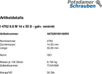 50 Innensechskant Zylinderkopfschrauben ISO 4762 8.8 verzinkt M14x55